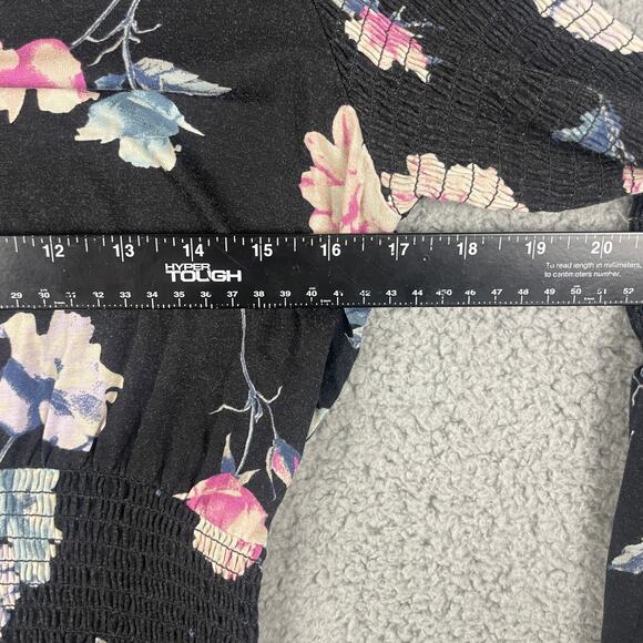 American Rag Women's Small Black Flower Rayon Spandex Long Sleeve Blouse - Picture 5 of 12